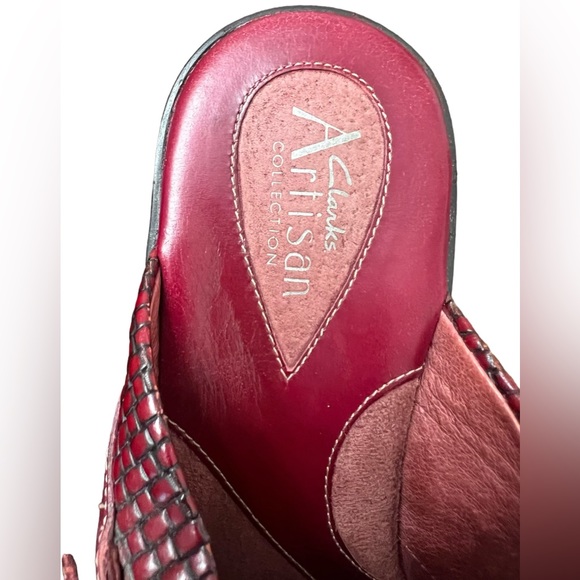 Clarks Burgundy Basketweave Leather Mule Clog Slip on Artisan Collection 8.5 - Picture 6 of 6